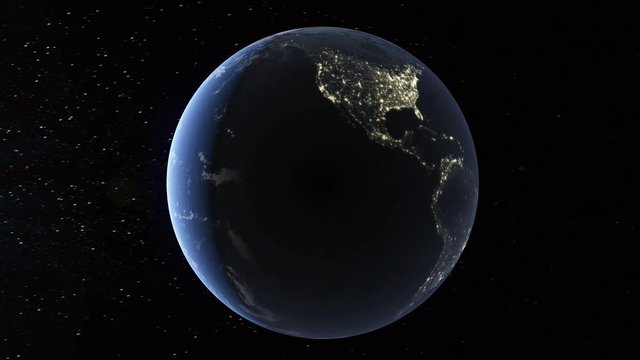 Realistic 3d animated earth showing the borders of the country Paraguay and the capital Asuncion in 4K resolution at night