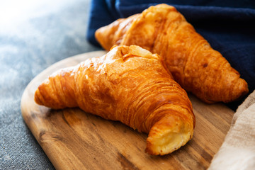 fresh croissant on table ,Delicious!