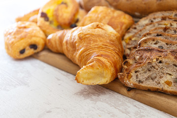 freshly baked French bread table background