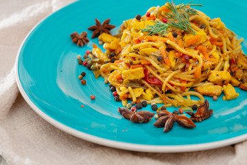 asian food fried noodle on the table