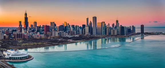 Fotobehang Prachtige zonsondergangen Chicago © Drone Dood