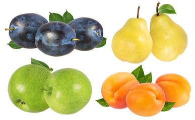Collage of fresh fruits isolated on white background with clipping path