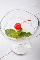 Bowl of white vanilla ice cream