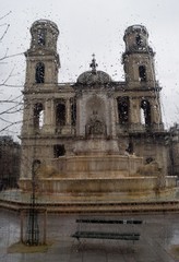   Landscape in the rainy season. Rain in the city.