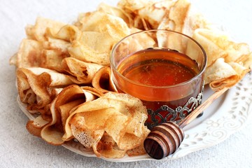 Traditional Ukrainian or Russian pancakes.Russian bliny