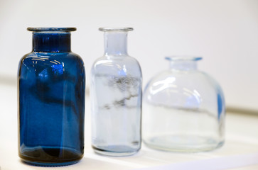 Medical bottles for chemistry. Laboratory glassware for the pharmaceutical industry.