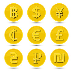 A set of icons of the world currencies.