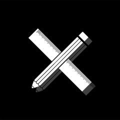 Pencil and ruler icon flat