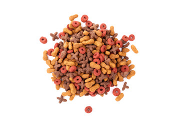 Dry pet food isolated on white background