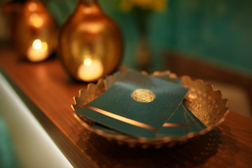 The advertising booklet of yoga classes lies at the reception of the fitness center