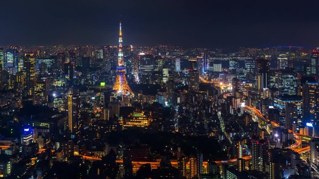Time lapse of Tokyo cityscape at night.