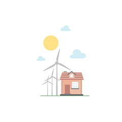 Fototapeta premium green energy eco friendly house alternative smart home concept solar panels white background flat vector illustration