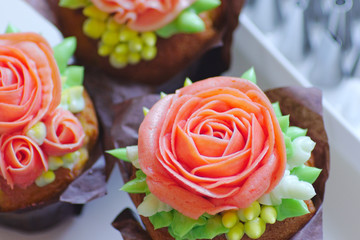 cupcake with rose, from Korean buttercream, dessert