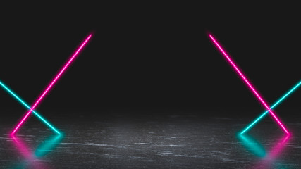 Pastel colored neon laser lights on ice. Background with copy space for product display.