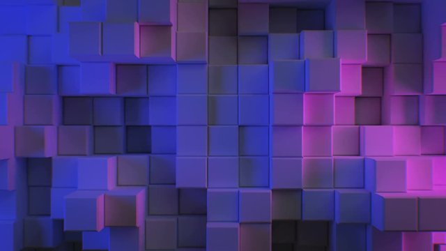 Beautiful Abstract Cubes in Blue and Purple Ultraviolet Light Looped 3d Animation. Color Wall Moving Seamless Background in 4k Ultra HD 3840x2160.