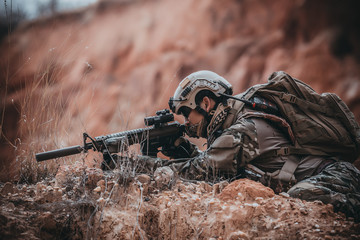 Soldiers of special forces on wars at the desert,Thailand people,Army soldier
