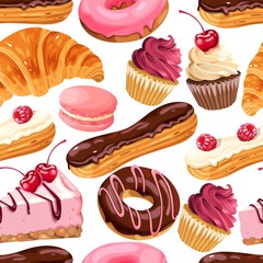 Seamless pattern with berry and chocolate sweets