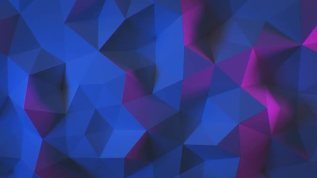 Beautiful Abstract Polygonal Surface Morphing in Blue and Purple Ultraviolet Light Looped 3d Animation. Color Wall Moving Seamless Background in 4k Ultra HD 3840x2160.