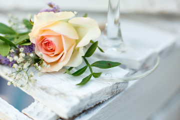 Fresh rose flower event decoration. summer day