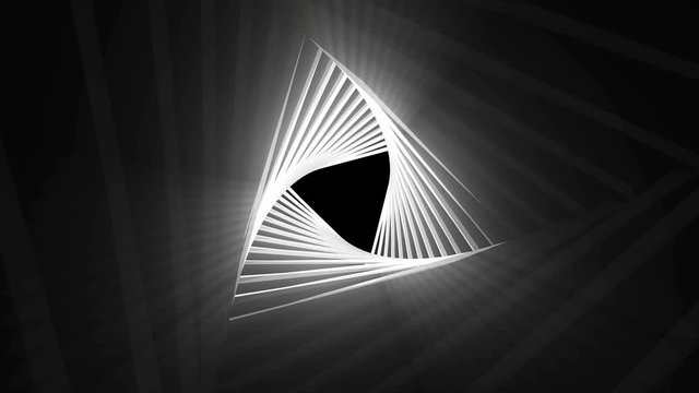 Abstract 3d animation of geometric triangle object with silver light. Seamless loop 4k footage.