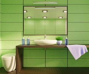 Fototapeta na wymiar Cozy bathroom interior with a mirrow. 3D rendering.