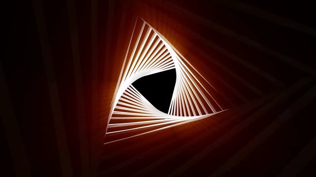 Abstract 3d animation of geometric triangle object with gold light. Seamless loop 4k footage.