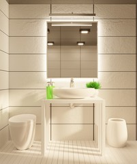 Fototapeta na wymiar Bathroom interior with mirror and white sink. 3D rendering.