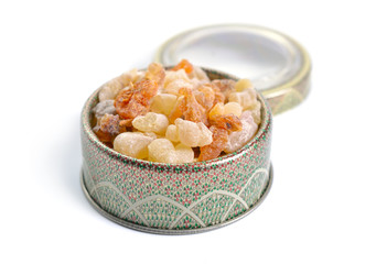Myrrh with frankincense resin isolated on white background