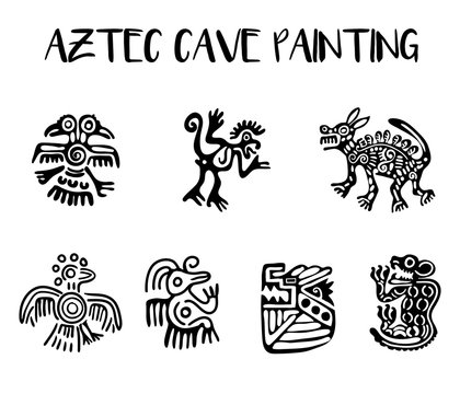 Aztec Cave Painting Elements Set. 