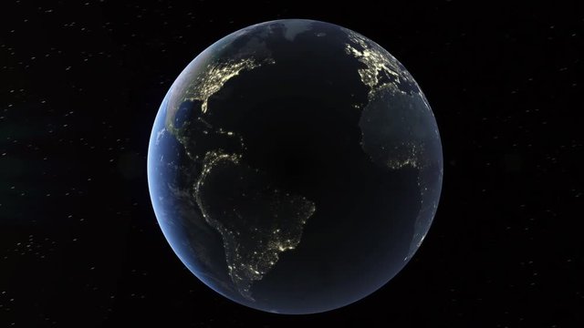 Realistic 3d animated earth showing the borders of the country Qatar and the capital Doha in 4K resolution at night