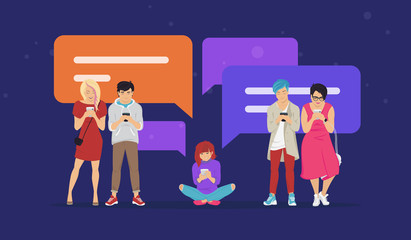 Speech bubbles for comment and reply concept flat vector illustration