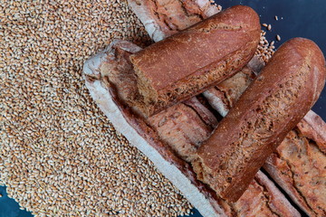 fresh delicious Greek baguette and wheat