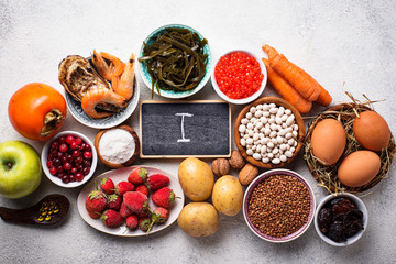 Healthy food containing iodine. Products rich in I