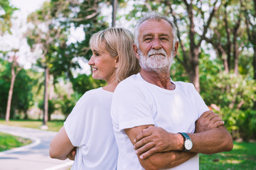 Happy old couple enjoy and relax in the park.