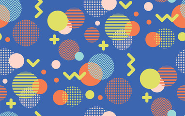 Seamless circles, geometric pattern, abstract geo texture, seamless fabric print, memphis style 