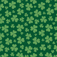 St. Patrick's Day seamless pattern with clover leaves on dark green background. Vector illustration. EPS 8.