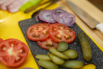 Cooking sandwich. All ingradients for cooking sandwich prepared on wooden table