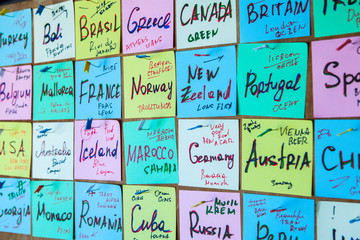 Stickers with name of different countries.