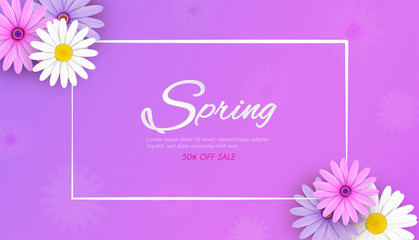 Spring Sale Banner background with beautiful colorful flowers are blooming.And use it as a banner or placard.And is used as an illustration or backdrop. -vector