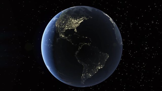 Realistic 3d animated earth showing the borders of the country Senegal and the capital Dakar in 4K resolution at night