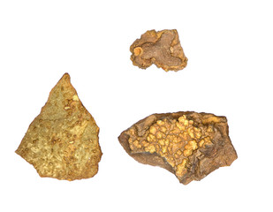 Three beautiful yellow-brown stones, isolate on a white background, close-up
