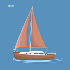 Small sailboat vector illustration. Small Yacht with sail