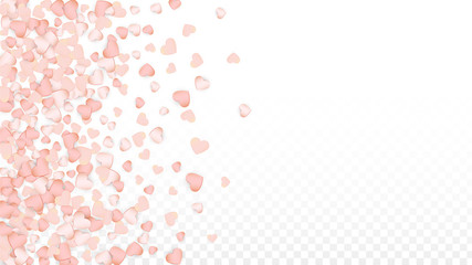Love Hearts Confetti Falling Background. St. Valentine's Day pattern Romantic Scattered Hearts. Vector Illustration for Cards, Banners, Posters, Flyers for Wedding, Anniversary, Birthday Party, Sales.