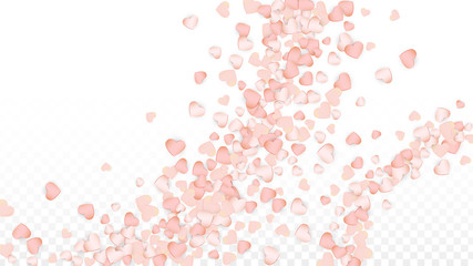 Love Hearts Confetti Falling Background. St. Valentine's Day pattern Romantic Scattered Hearts. Vector Illustration for Cards, Banners, Posters, Flyers for Wedding, Anniversary, Birthday Party, Sales.