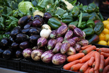 Eggplants, zucchini, carrots and other farm vegetables