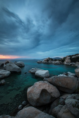 Fototapeta na wymiar Scenic Sardinia island landscape. Italy sea ​​coast with azure clear water. Nature background - long exposure image