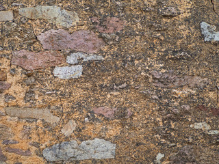 Abstract texture background of a stone wall with lichen