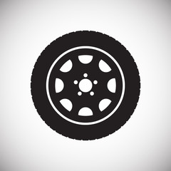 Car wheel icon on background for graphic and web design. Simple vector sign. Internet concept symbol for website button or mobile app.