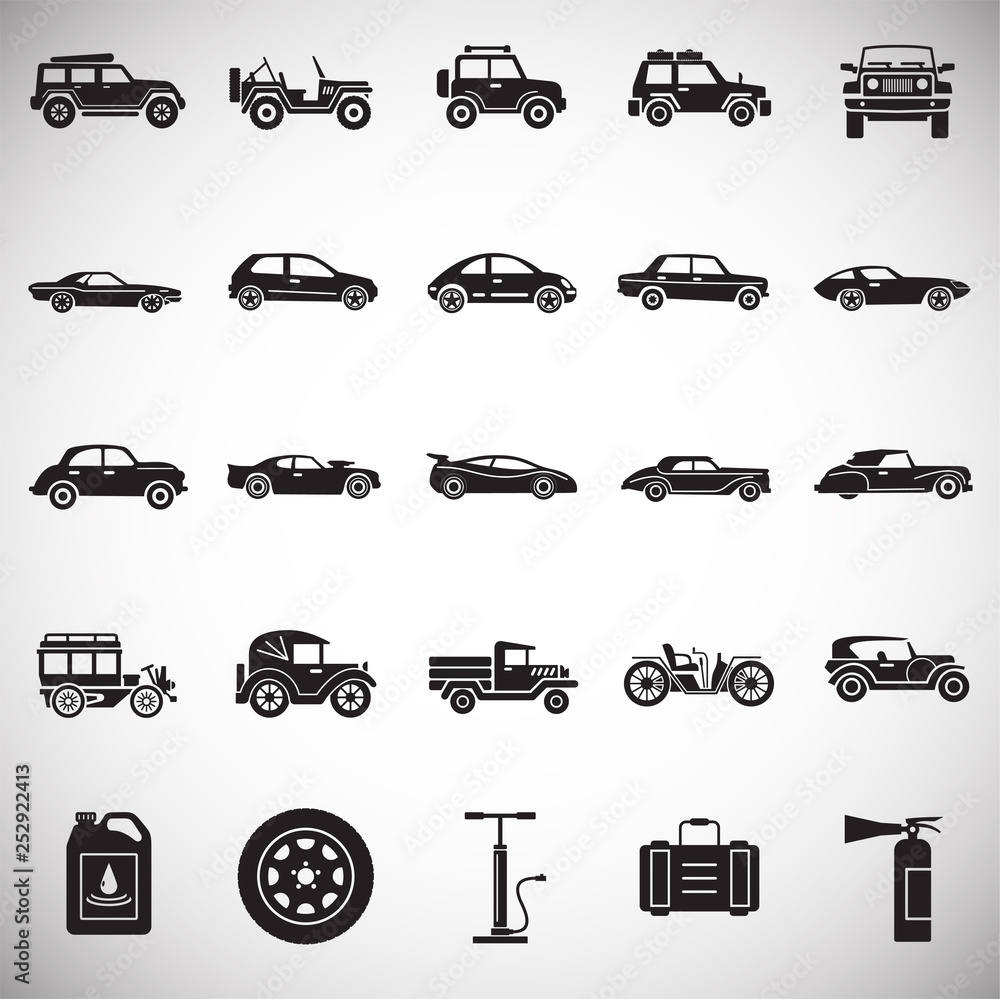 Poster cars icons set on white background for graphic and web design. simple vector sign. internet concept 