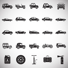 Cars icons set on white background for graphic and web design. Simple vector sign. Internet concept symbol for website button or mobile app.